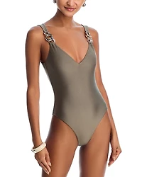 Simkhai Regan V Neck One Piece Swimsuit