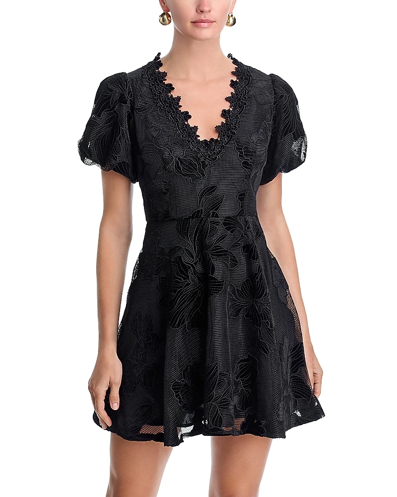 Aqua Lace Puff Sleeve Mini Dress - Exclusive