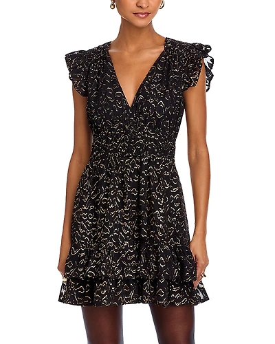 Aqua Metallic Flutter Sleeve Mini Dress - Exclusive