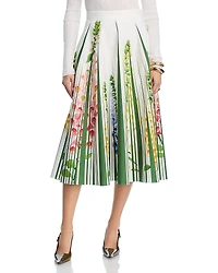 Oscar de la Renta Foxgloves Pleated A Line Skirt
