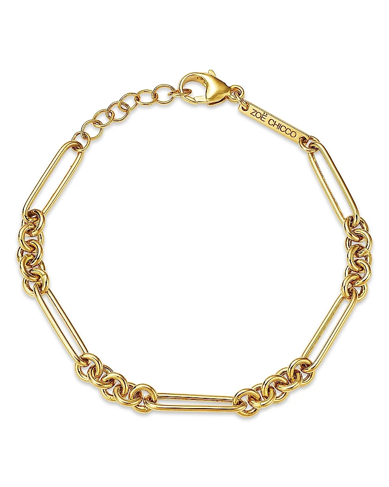 Zoe Chicco 14K Yellow Gold Heavy Metal Mixed Paperclip Rolo Link Chain Bracelet