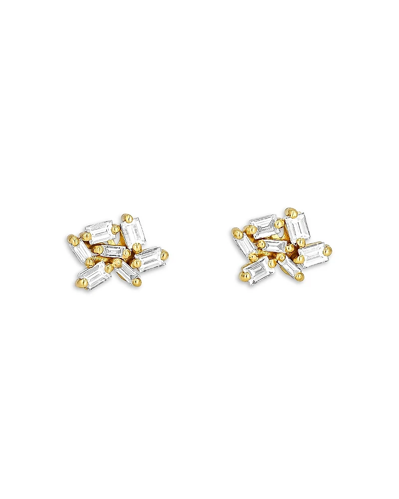 Suzanne Kalan 18K Yellow Gold Classic Baguette Cluster Stud Earrings