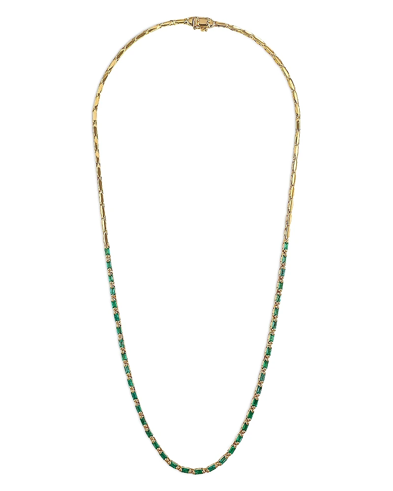 Suzanne Kalan 18K Yellow Gold Linear Emerald Baguette Half Tennis Necklace, 17.5