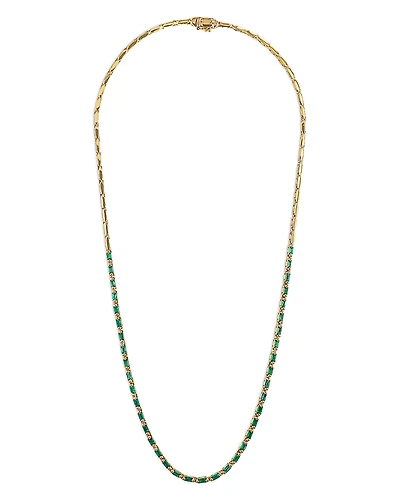 Suzanne Kalan 18K Yellow Gold Linear Emerald Baguette Half Tennis Necklace, 17.5