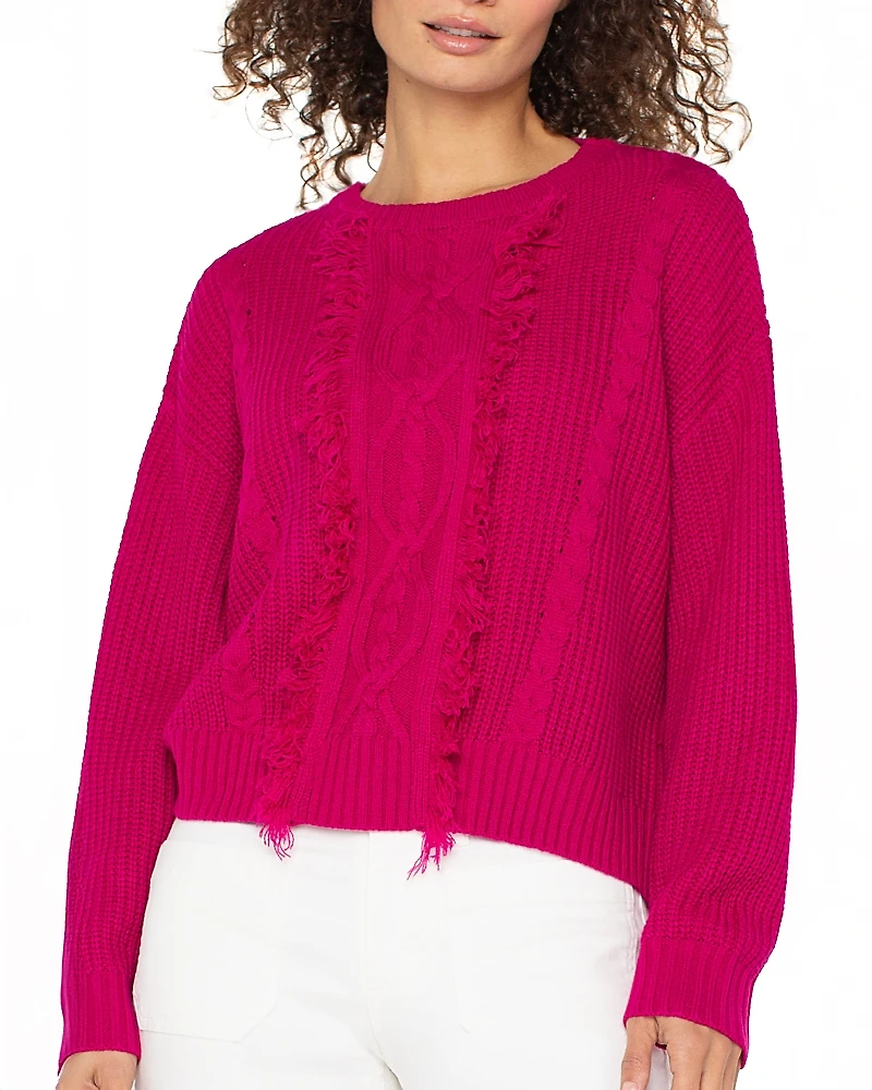 Liverpool Los Angeles Cable Knit Fringe Trim Sweater