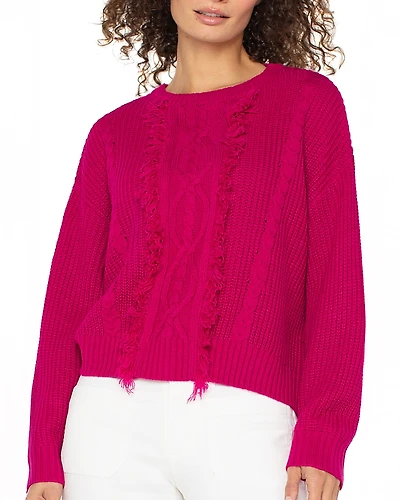 Liverpool Los Angeles Cable Knit Fringe Trim Sweater