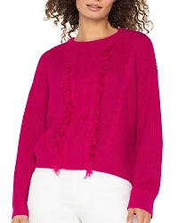 Liverpool Los Angeles Cable Knit Fringe Trim Sweater