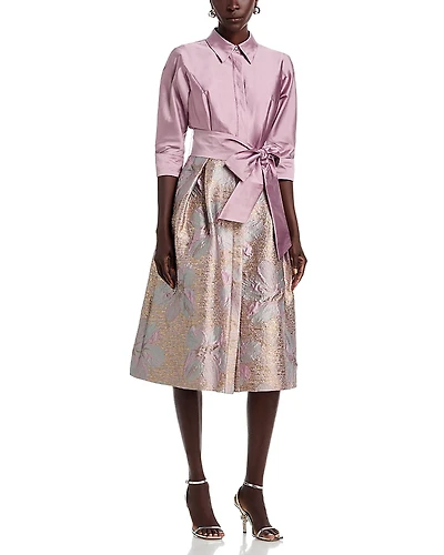 Teri Jon by Rickie Freeman Taffeta Jacquard Shirtdress