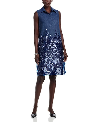 Teri Jon by Rickie Freeman Denim Pailette Dress