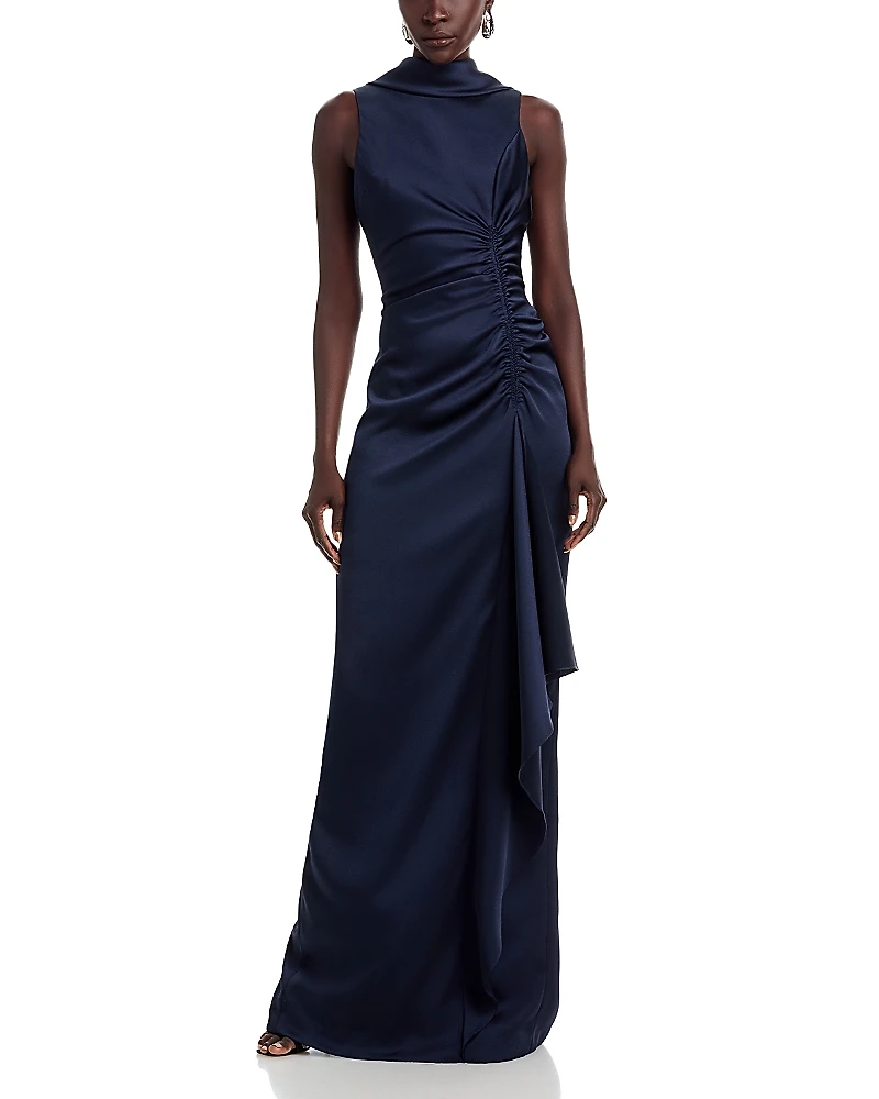 Teri Jon by Rickie Freeman Charmeuse Roll Collar Gown