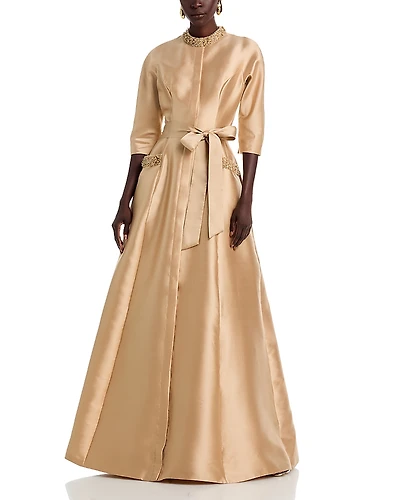 Teri Jon by Rickie Freeman Mikado Bead Collar Gown