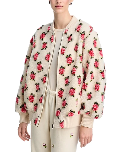 The Great. Floral Plush Bomber Jacket