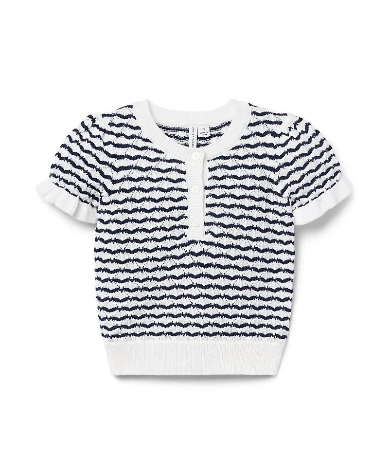 Janie and Jack Unisex Wavy Striped Pointelle Sweater Top - Little Kid, Big Kid