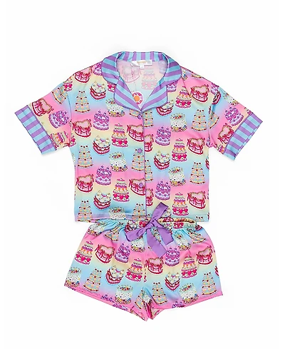 Sunshine Society Girls' It's My Party Silky Short Sleeve Shorts Set-Little Kid, Big Kid