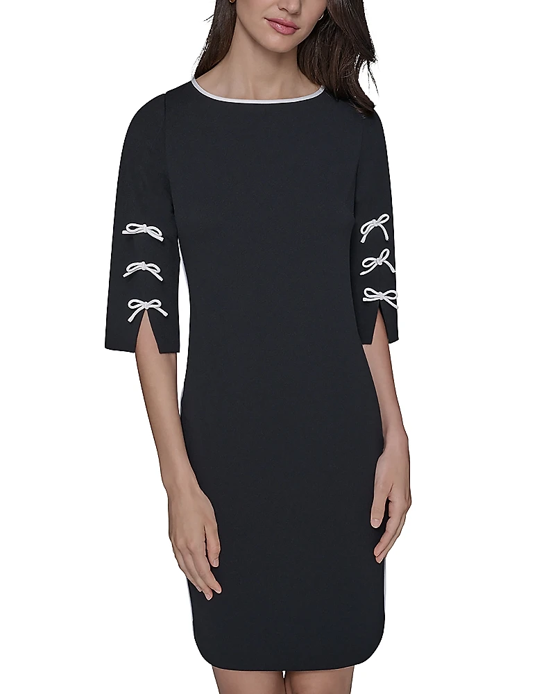 Karl Lagerfeld Paris Scuba Crepe Sheath Dress with Contrast Bows