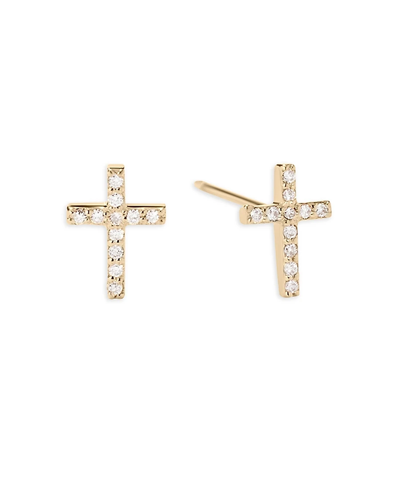 Lana Jewelry 14K Yellow Gold Diamond Cross Stud Earrings