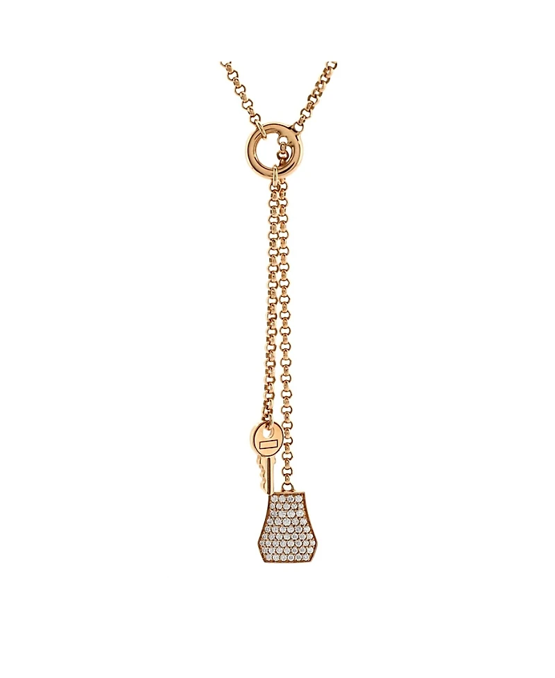 Pre-Owned Hermes Small Kelly Clochette Pendant Necklace 18K Rose Gold with Diamonds, 15