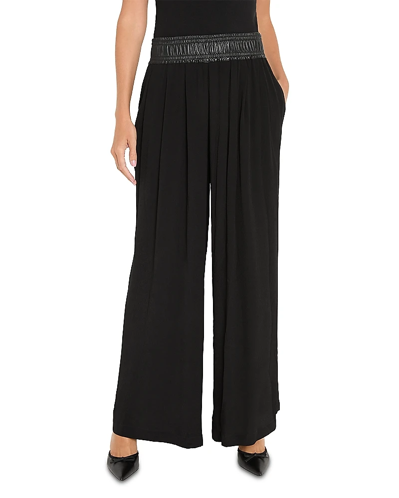 Nic+Zoe Faux Leather Waistband Wide Leg Pants