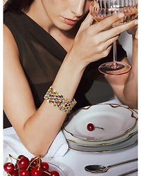 Piranesi 18K Yellow Gold Honeycomb Rainbow Sapphire & Diamond Pave Cuff Bracelet