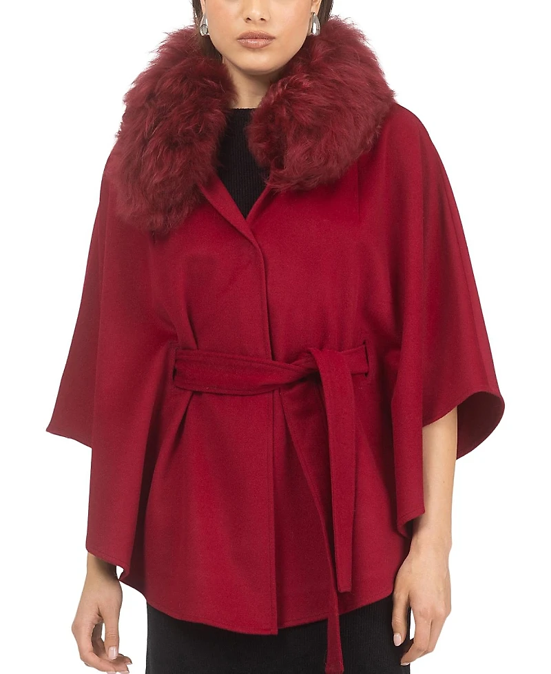 Gorski Wool Belted Cape with Lamb Collar