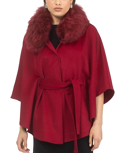 Gorski Wool Belted Cape with Lamb Collar
