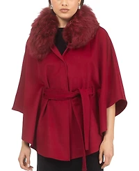 Gorski Wool Belted Cape with Lamb Collar