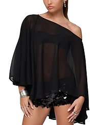 Edikted Sheer Chiffon Asymmetric Poncho
