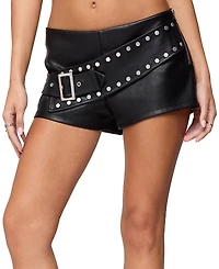 Edikted Studded Belt Faux Leather Micro Shorts
