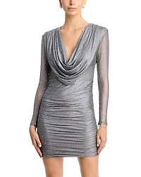 Aqua Embellished Exaggerated Cowl Neck Dress - Exclusive