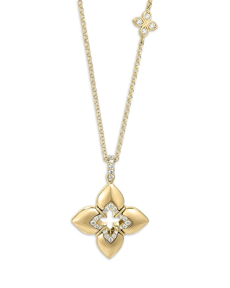 Roberto Coin 18K Yellow Gold Venetian Princess Cabochon Diamond Flower Pendant Necklace, 16-18