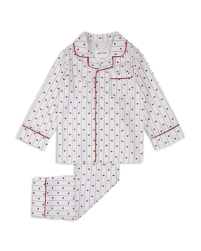 petit lem Girls' Striped Hearts Print Button Down Top & Pants Pajama Set - Little Kid
