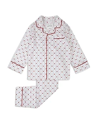 petit lem Girls' Striped Hearts Print Button Down Top & Pants Pajama Set - Little Kid