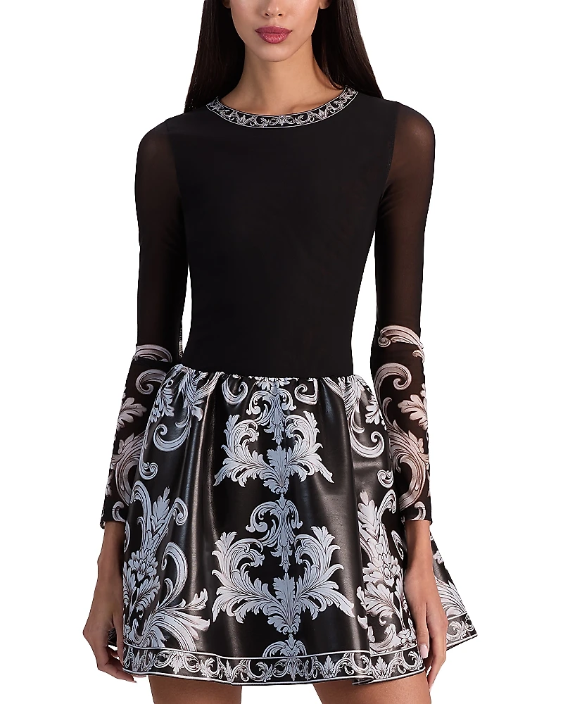 Alice and Olivia Chara Round Neck Long Sleeve Dress