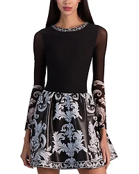 Alice and Olivia Chara Round Neck Long Sleeve Dress