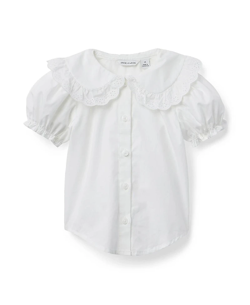 Janie and Jack Girls' Lace Trim Collar Top - Baby, Little Kid, Big Kid