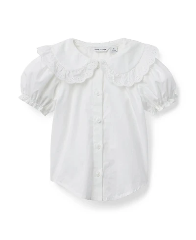 Janie and Jack Girls' Lace Trim Collar Top - Baby, Little Kid, Big Kid