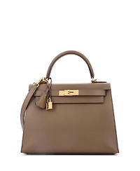 Pre-Owned HERMES Kelly 28 Handbag Brown Madame with Gold Hardware