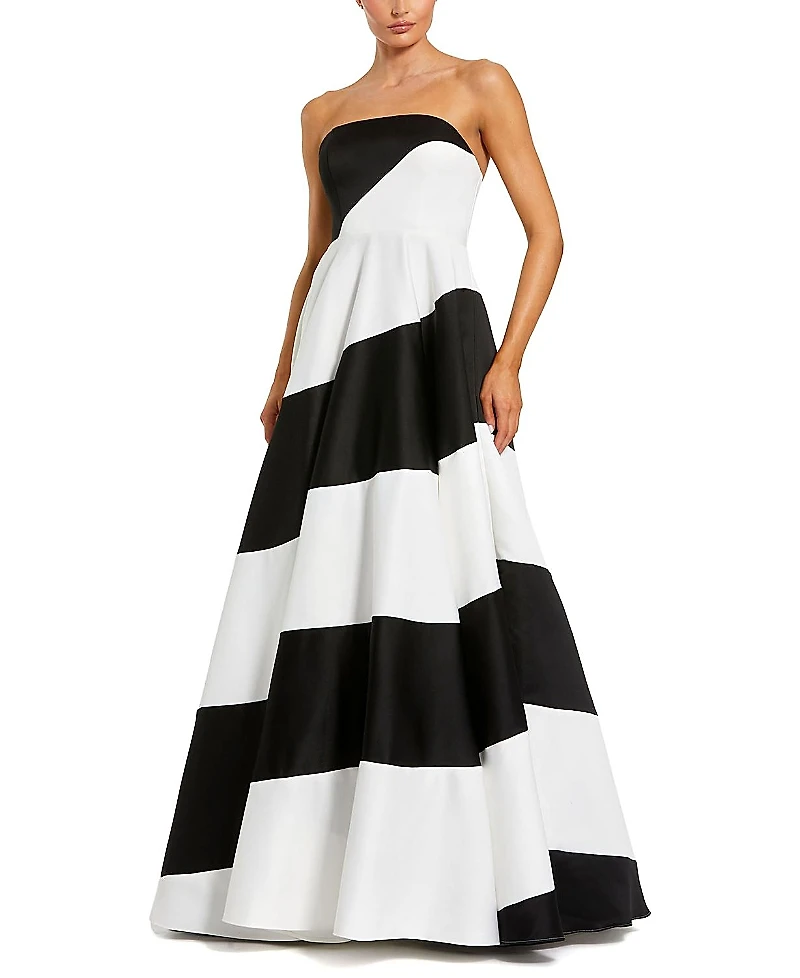 Mac Duggal Striped Satin Strapless Ballgown