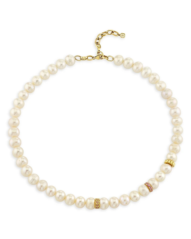 Sydney Evan 14K Yellow Gold Pink Sapphire Freshwater Pearl Beaded Necklace, 15