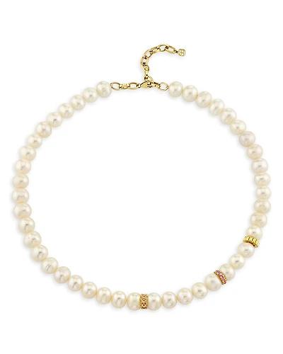 Sydney Evan 14K Yellow Gold Pink Sapphire Freshwater Pearl Beaded Necklace, 15