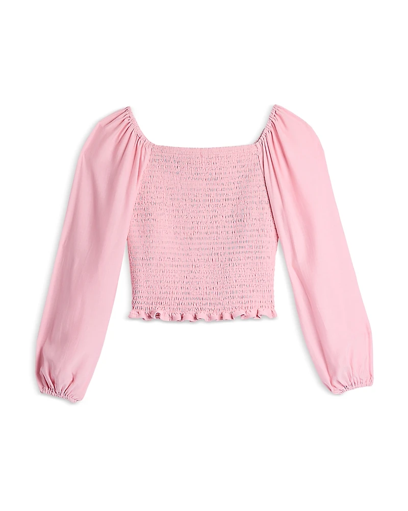 Aqua Girls' Long Sleeved Smocked Top, Big Kid - Exclusive