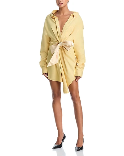 Area Satin Knot Oxford Shirt Dress