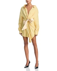 Area Satin Knot Oxford Shirt Dress