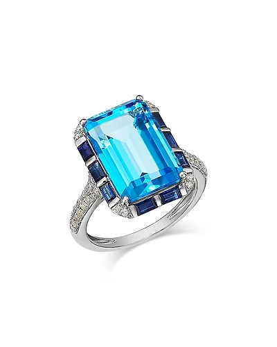 Bloomingdale's Fine Collection Swiss Blue Topaz, Blue Sapphire & Diamond Octagon Halo Ring