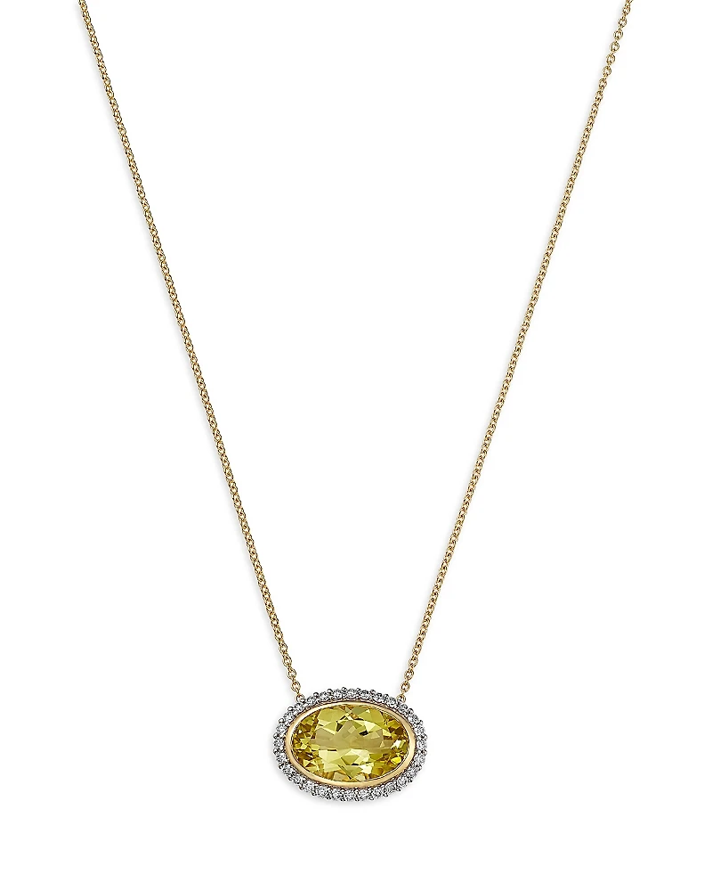 Bloomingdale's Fine Collection Lemon Quartz & Diamond Halo Pendant Necklace