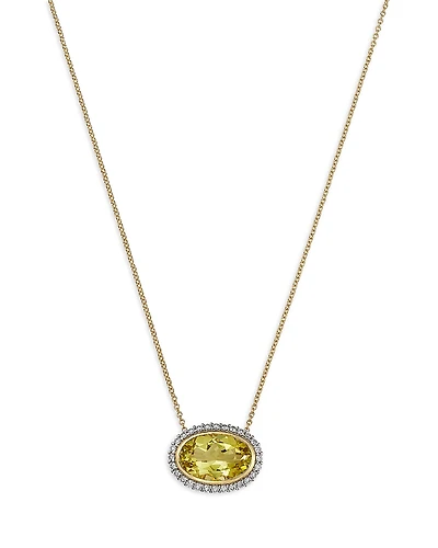 Bloomingdale's Fine Collection Lemon Quartz & Diamond Halo Pendant Necklace