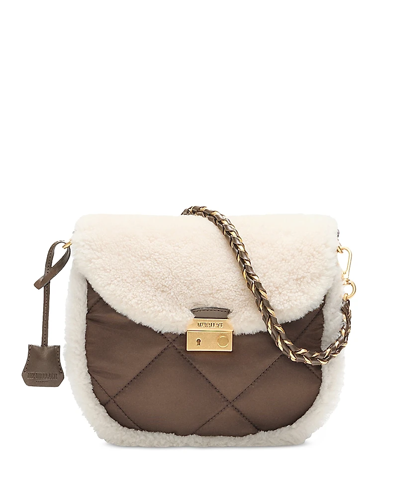 Mz Wallace Crosby Lock Small Shearling Trim Crossbody Bag