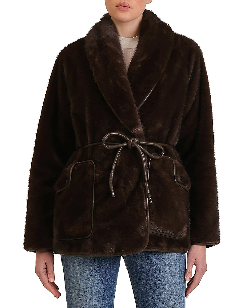 Avec Les Filles Faux Fur Belted Robe Coat