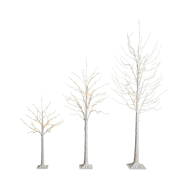 Nearly Natural Pre-Lit Artificial White Birch Trees with Led Lights, Set of 3