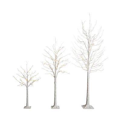 Nearly Natural Pre-Lit Artificial White Birch Trees with Led Lights, Set of 3